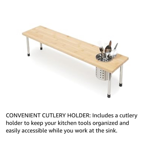 New-Bamboo Kitchen Sink Helper Shelf with Removable stainless utensil cubby - Picture 8 of 11